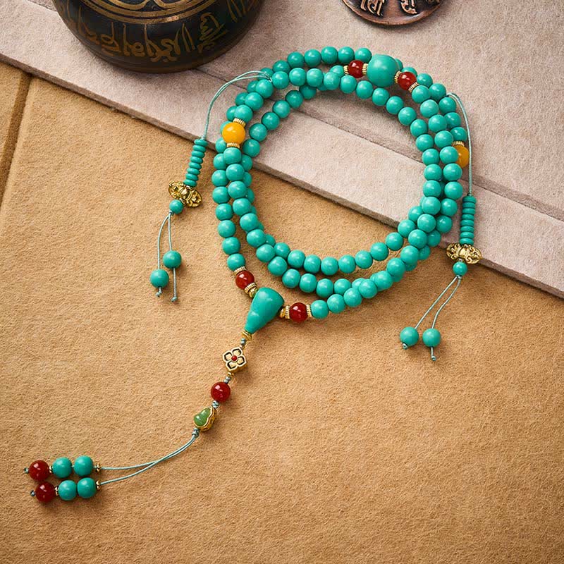 Buddha Stones Turquoise Tibetan Round 108 Beads Strength Mala