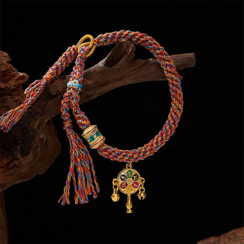 Buddha Stones Tibetan Om Mani Padme Hum Protection Red Multicolor Braided Rope Bracelet