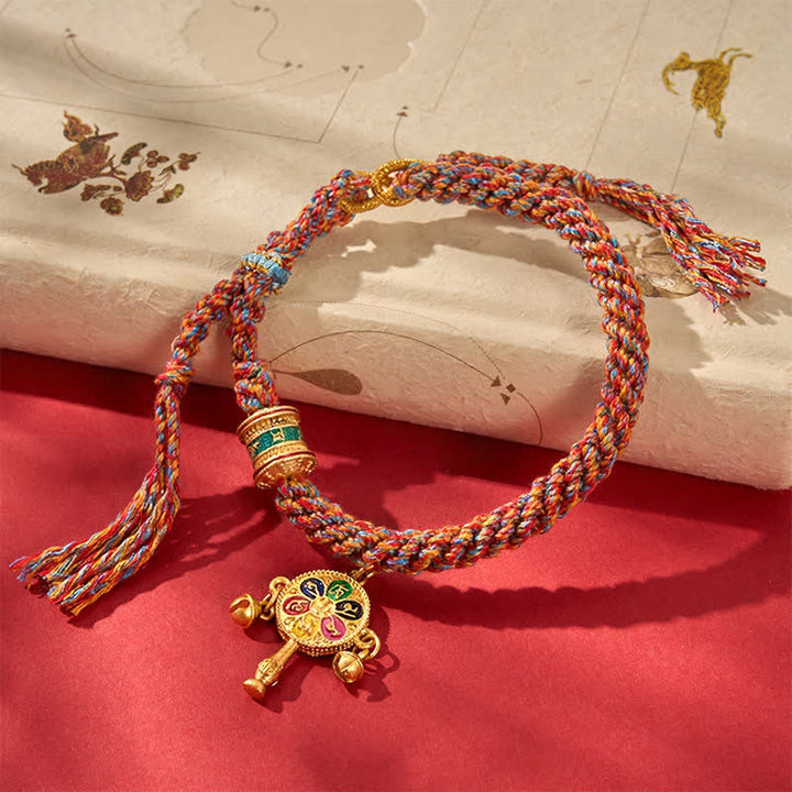 Buddha Stones Tibetan Om Mani Padme Hum Protection Red Multicolor Braided Rope Bracelet