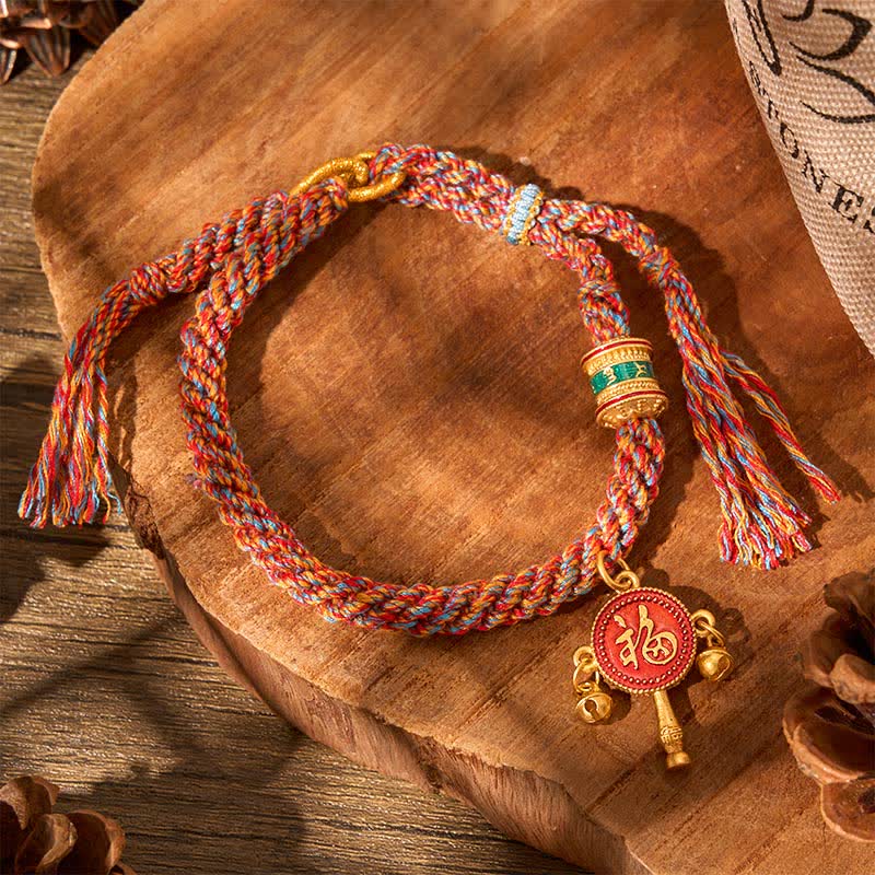 Buddha Stones Tibetan Om Mani Padme Hum Protection Red Multicolor Braided Rope Bracelet
