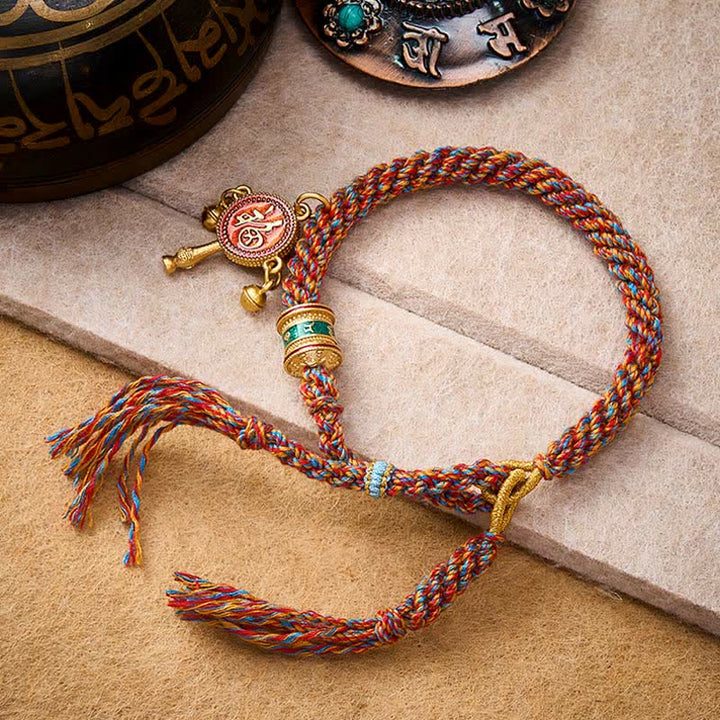 Buddha Stones Tibetan Om Mani Padme Hum Protection Red Multicolor Braided Rope Bracelet