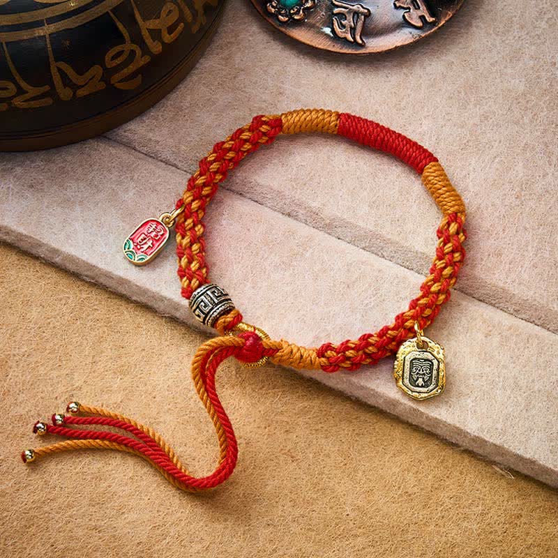 Buddha Stones Tibetan Zakiram Protection Red Orange Multicolor Braided Rope Bracelet