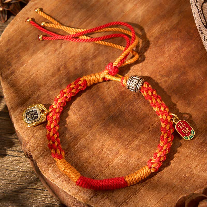 Buddha Stones Tibetan Zakiram Protection Red Orange Multicolor Braided Rope Bracelet