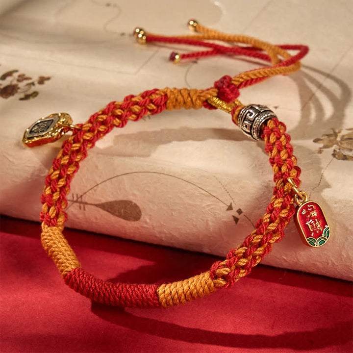 Buddha Stones Tibetan Zakiram Protection Red Orange Multicolor Braided Rope Bracelet