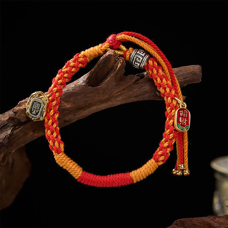 Buddha Stones Tibetan Zakiram Protection Red Orange Multicolor Braided Rope Bracelet