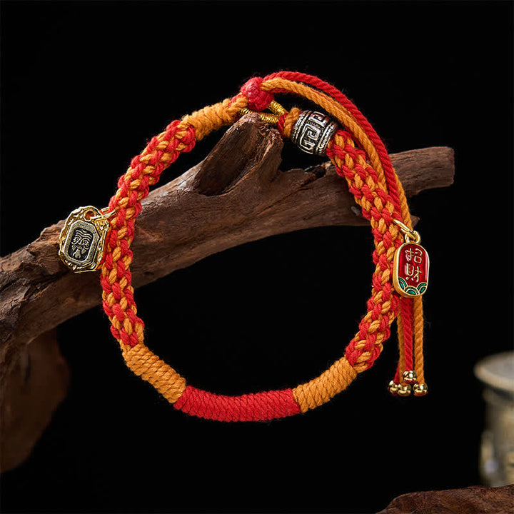 Buddha Stones Tibetan Zakiram Protection Red Orange Multicolor Braided Rope Bracelet