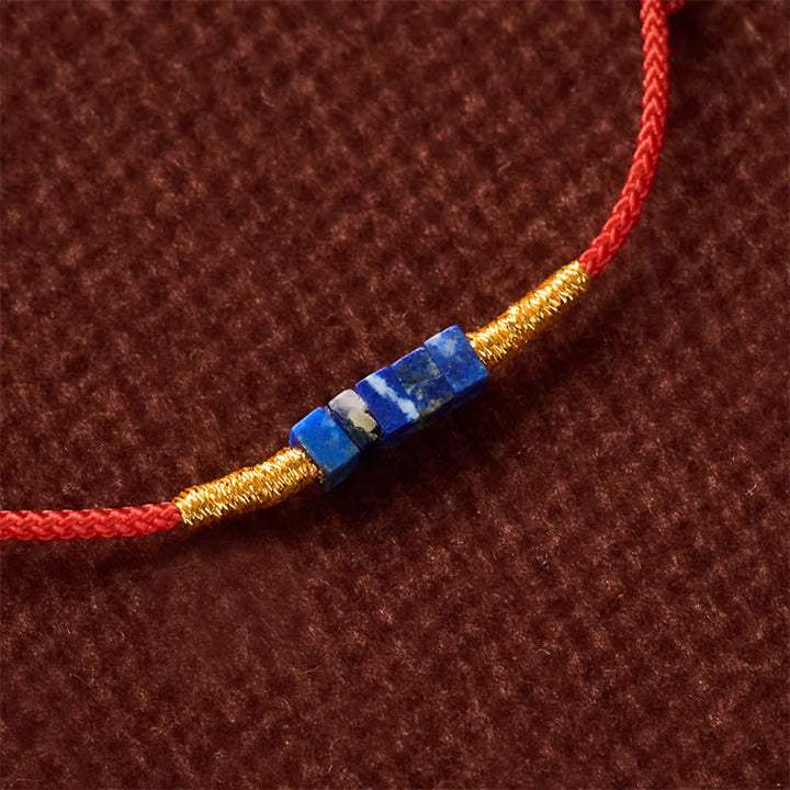Buddha Stones Hand-Woven Ultra-fine Small Square Shape Lapis Lazuli Red String Luck Bracelet