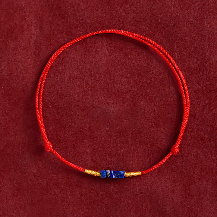 Buddha Stones Hand-Woven Ultra-fine Small Square Shape Lapis Lazuli Red String Luck Bracelet