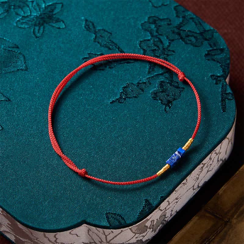 Buddha Stones Hand-Woven Ultra-fine Small Square Shape Lapis Lazuli Red String Luck Bracelet