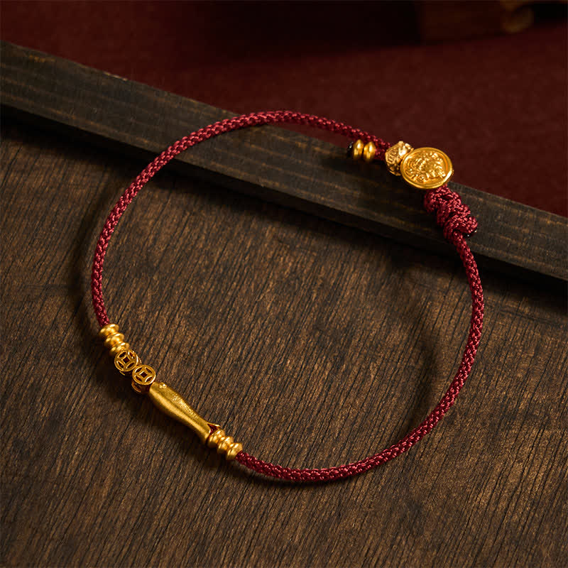 Buddha Stones Hand-Woven Red String Koi Fish Copper Coin Success Bracelet