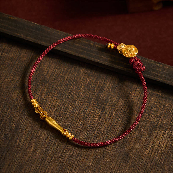 Buddha Stones Hand-Woven Red String Koi Fish Copper Coin Success Bracelet