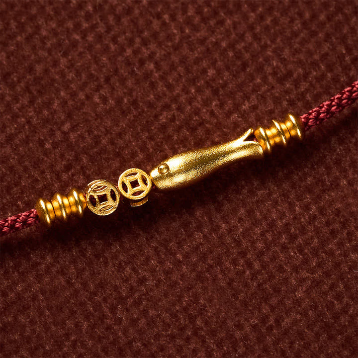 Buddha Stones Hand-Woven Red String Koi Fish Copper Coin Success Bracelet