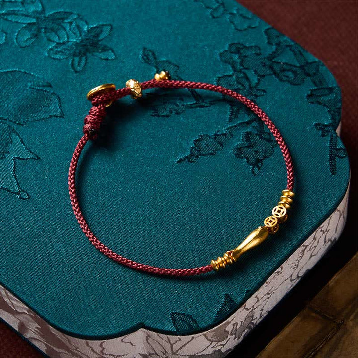 Buddha Stones Hand-Woven Red String Koi Fish Copper Coin Success Bracelet