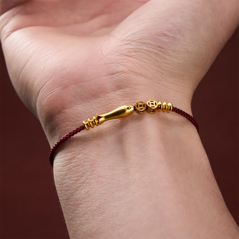 Buddha Stones Hand-Woven Red String Koi Fish Copper Coin Success Bracelet