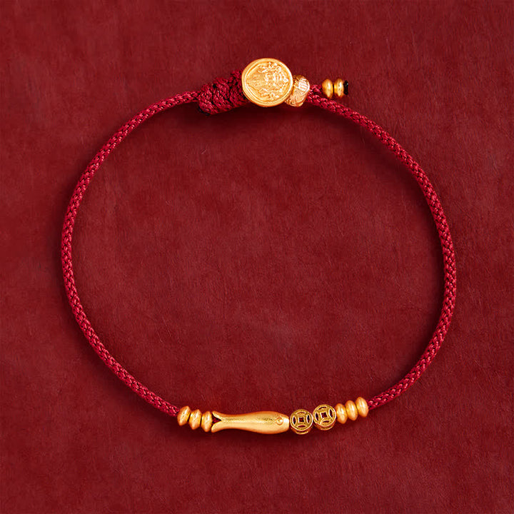 Buddha Stones Hand-Woven Red String Koi Fish Copper Coin Success Bracelet