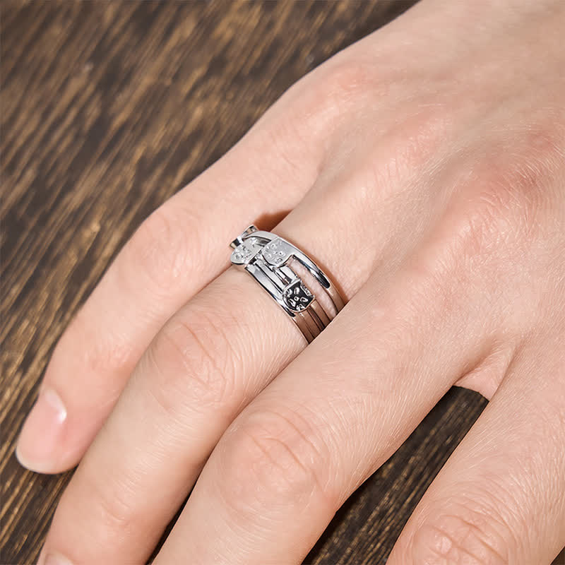 Buddha Stones Copper Grounding Triple Cat Adjustable Open Ring
