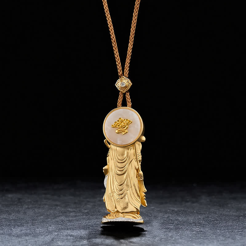 Buddha Stones Copper Lord Guan Grounding Protection Relief Pendant Necklace