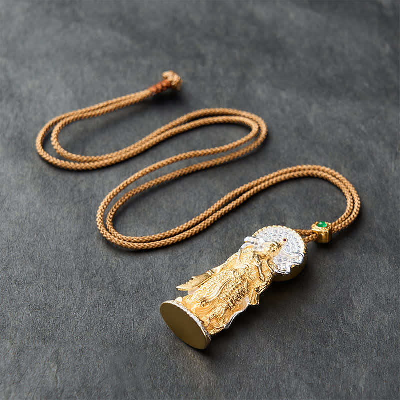 Buddha Stones Copper Lord Guan Grounding Protection Relief Pendant Necklace