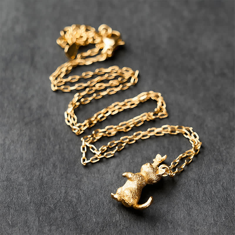 Buddha Stones Vintage Copper Cat and Butterfly Transformation Necklace