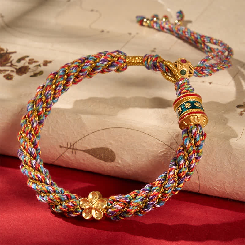 Buddha Stones Hand-Woven Tibetan Om Mani Padme Hum Flower Wisdom Rope Bracelet