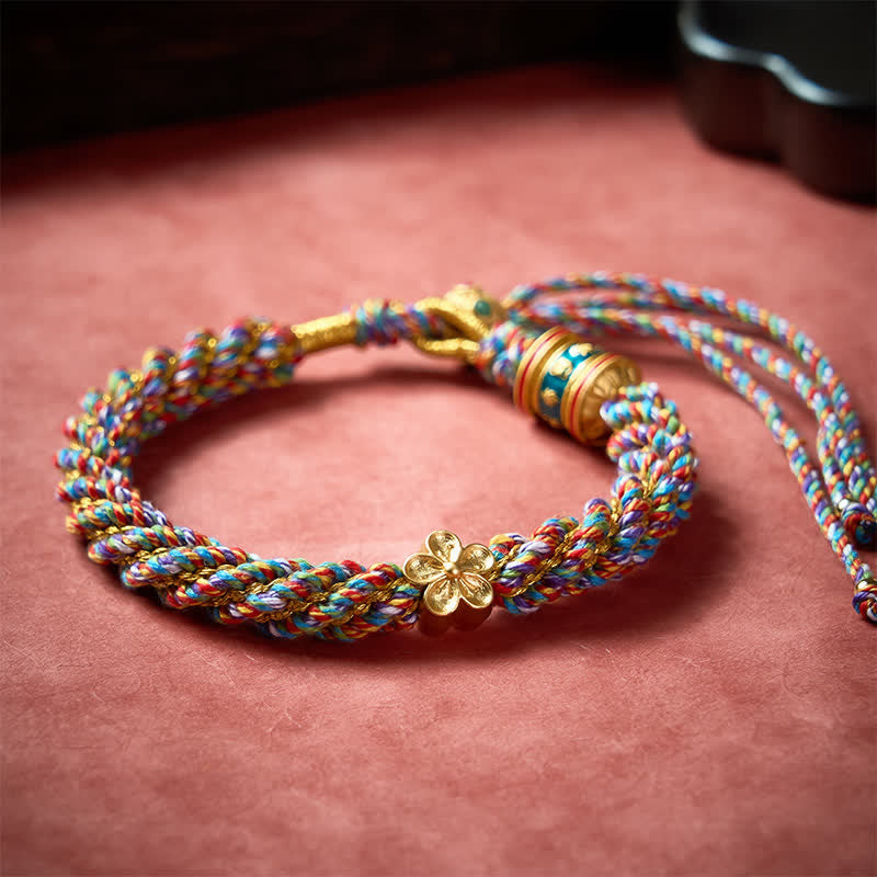 Buddha Stones Hand-Woven Tibetan Om Mani Padme Hum Flower Wisdom Rope Bracelet
