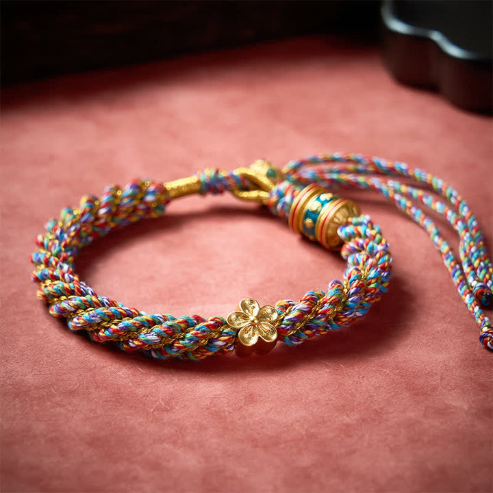Buddha Stones Hand-Woven Tibetan Om Mani Padme Hum Flower Wisdom Rope Bracelet