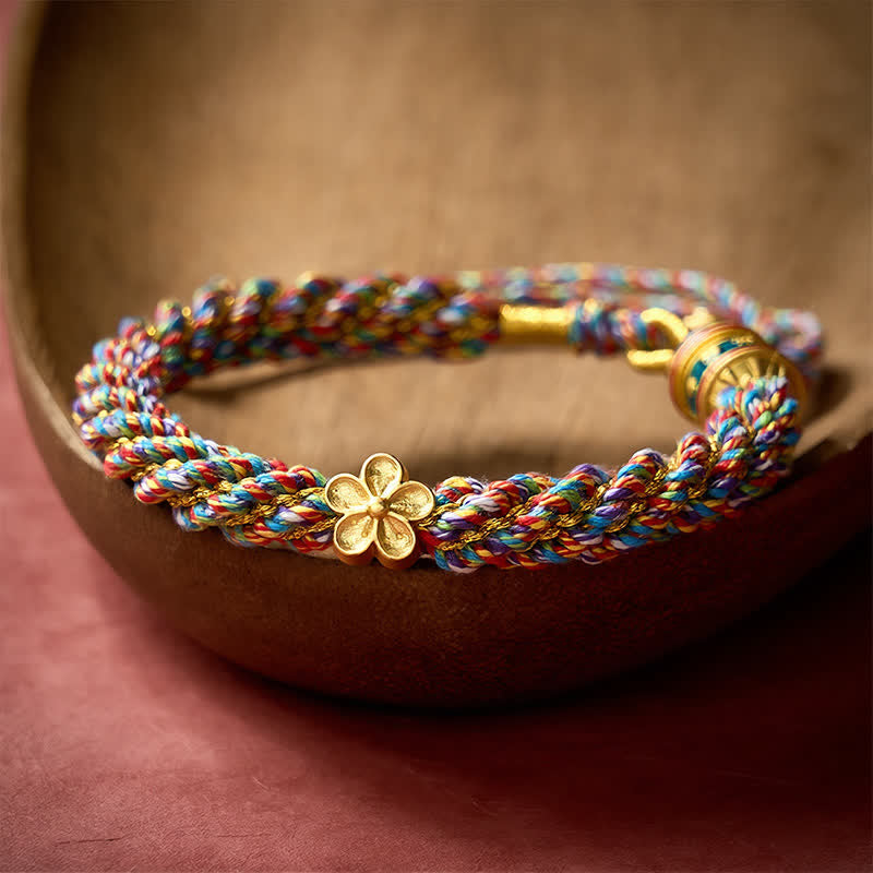 Buddha Stones Hand-Woven Tibetan Om Mani Padme Hum Flower Wisdom Rope Bracelet