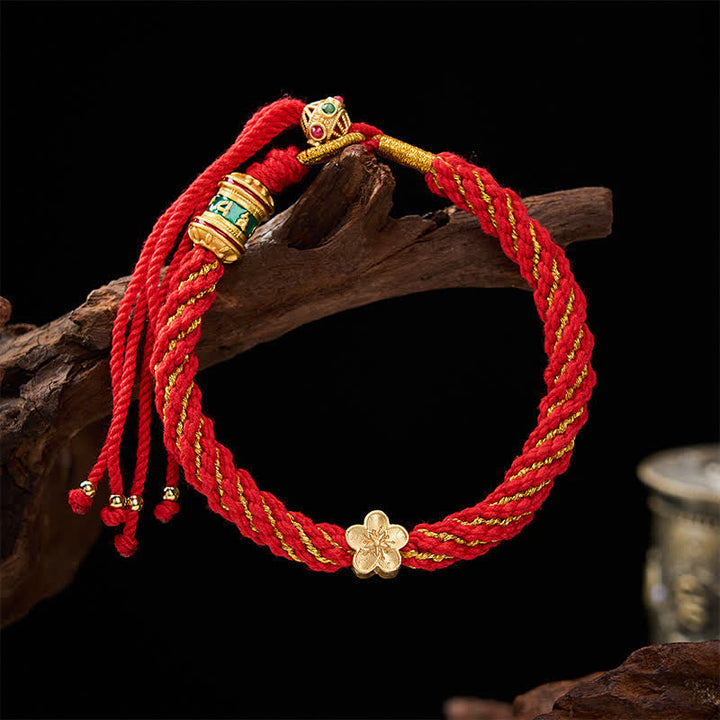 Buddha Stones Hand-Woven Tibetan Om Mani Padme Hum Flower Wisdom Rope Bracelet
