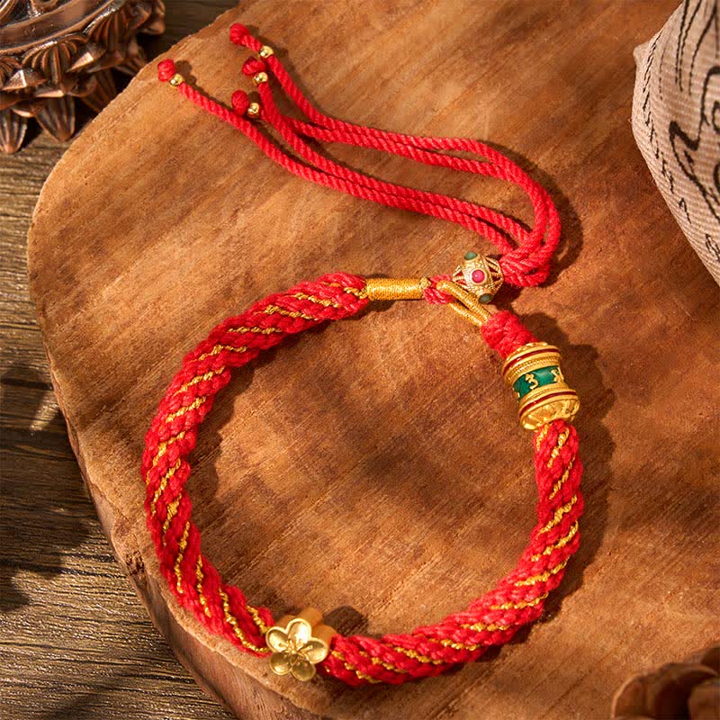 Buddha Stones Hand-Woven Tibetan Om Mani Padme Hum Flower Wisdom Rope Bracelet