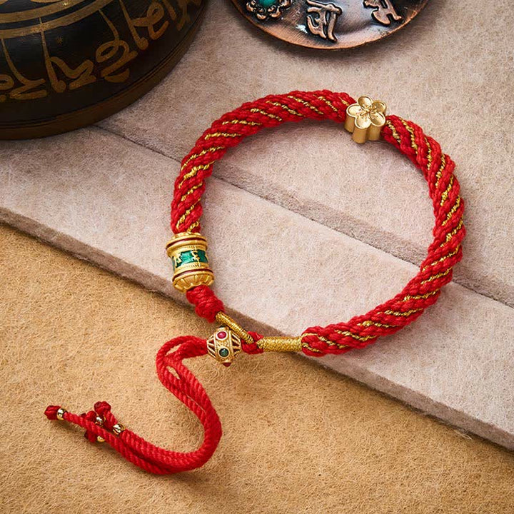 Buddha Stones Hand-Woven Tibetan Om Mani Padme Hum Flower Wisdom Rope Bracelet