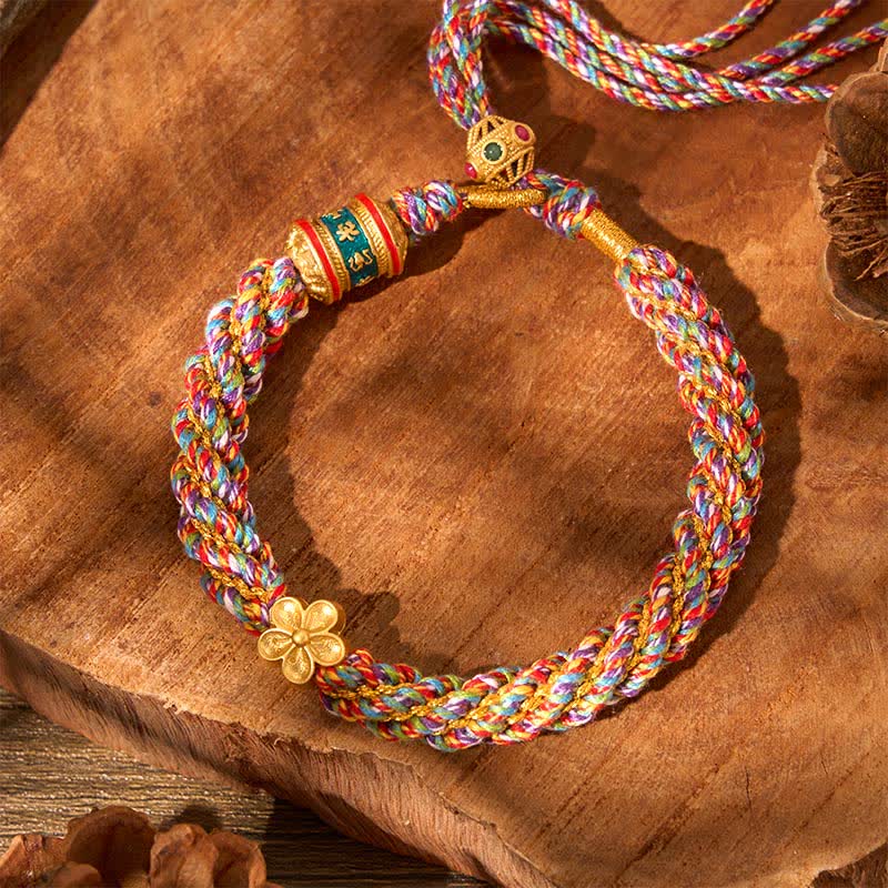 Buddha Stones Hand-Woven Tibetan Om Mani Padme Hum Flower Wisdom Rope Bracelet