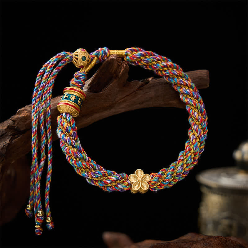 Buddha Stones Hand-Woven Tibetan Om Mani Padme Hum Flower Wisdom Rope Bracelet