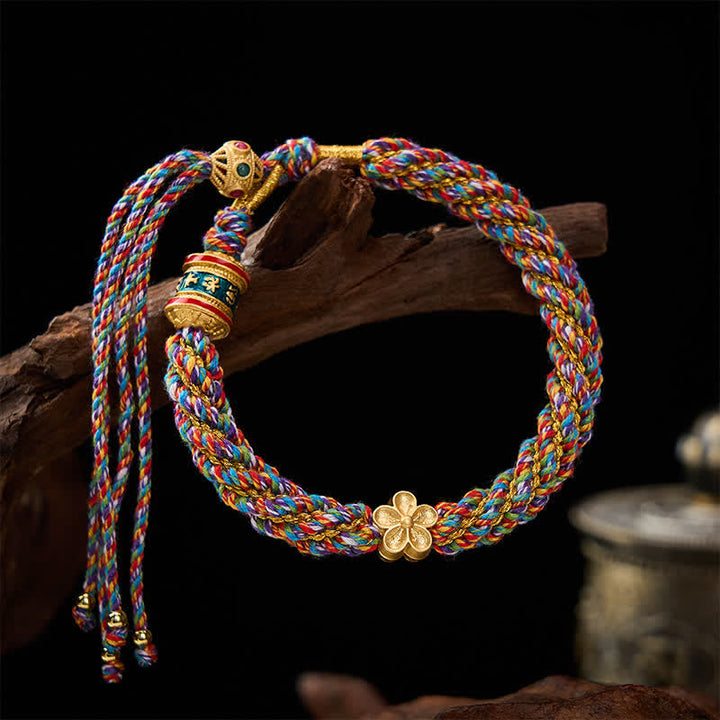 Buddha Stones Hand-Woven Tibetan Om Mani Padme Hum Flower Wisdom Rope Bracelet