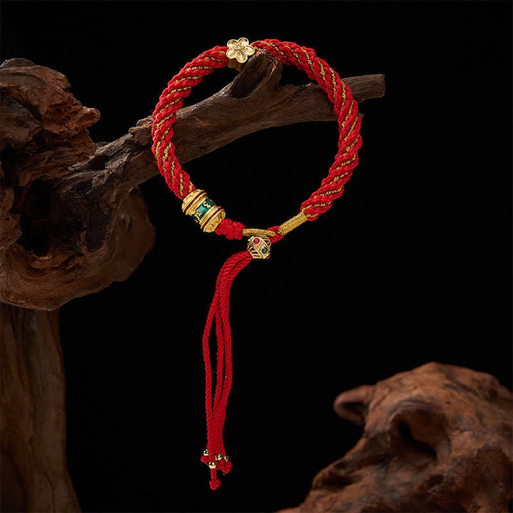 Buddha Stones Hand-Woven Tibetan Om Mani Padme Hum Flower Wisdom Rope Bracelet