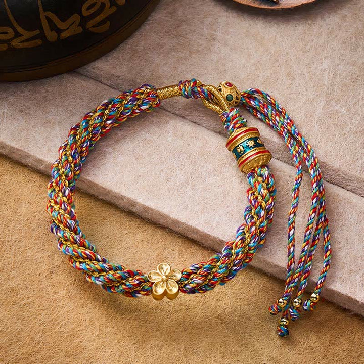Buddha Stones Hand-Woven Tibetan Om Mani Padme Hum Flower Wisdom Rope Bracelet