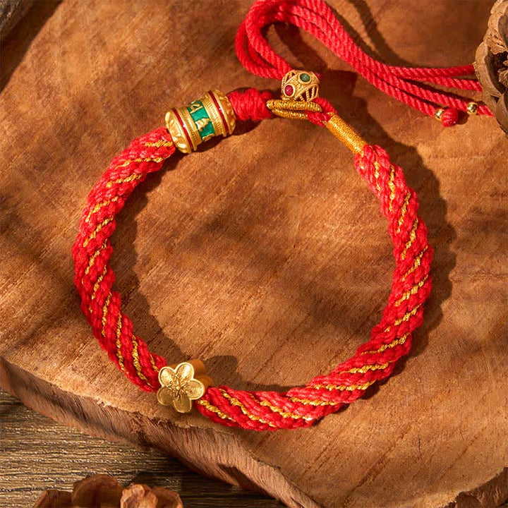 Buddha Stones Hand-Woven Tibetan Om Mani Padme Hum Flower Wisdom Rope Bracelet