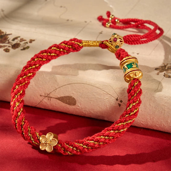 Buddha Stones Hand-Woven Tibetan Om Mani Padme Hum Flower Wisdom Rope Bracelet