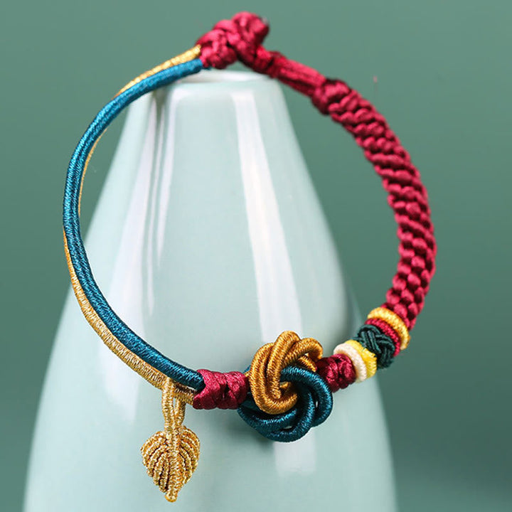 Handwoven mandala knot and leaf cord bracelet — view 6