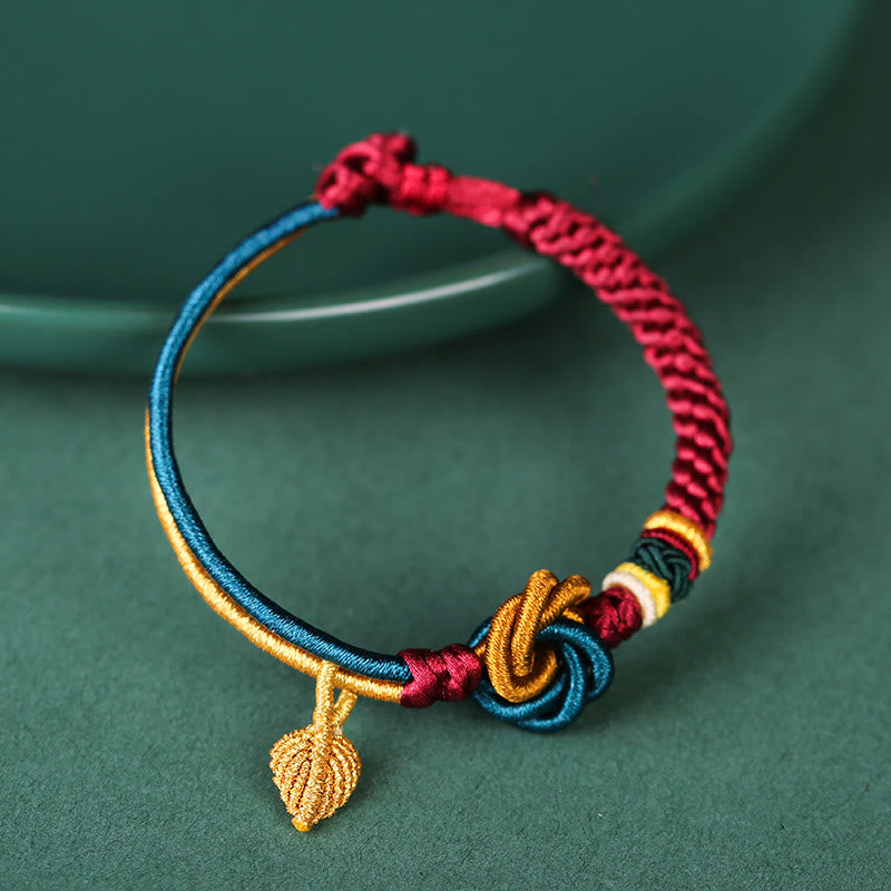 Handwoven mandala knot and leaf cord bracelet — view 7