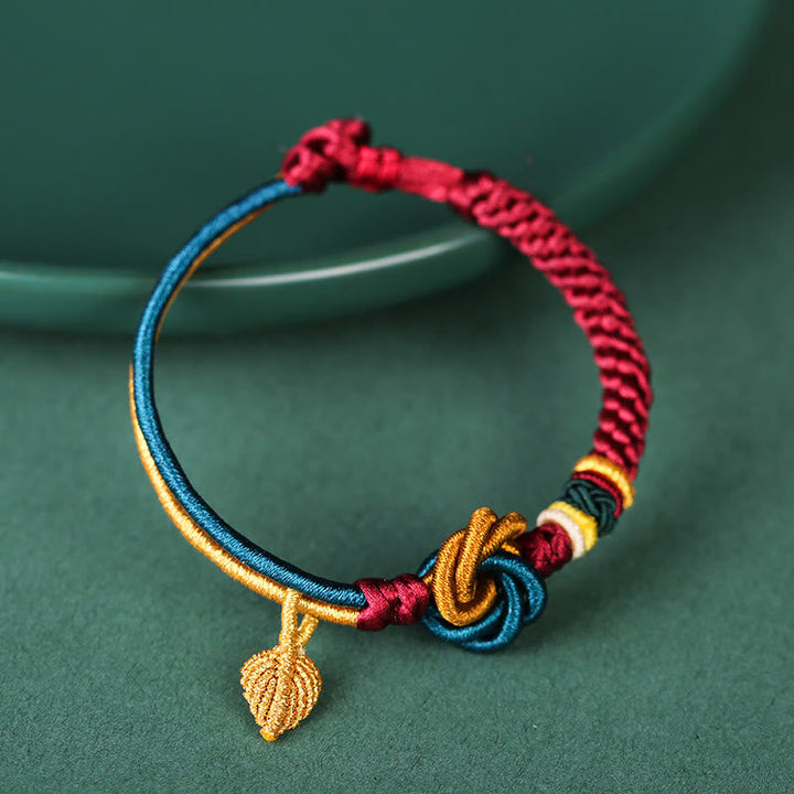 Handwoven mandala knot and leaf cord bracelet — view 7