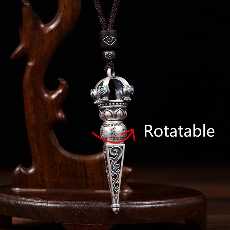 Buddha Stones Tibetan Om Mani Padme Hum Dorje Vajra Design Wisdom Rotatable Necklace Pendant Necklaces & Pendants BS 3