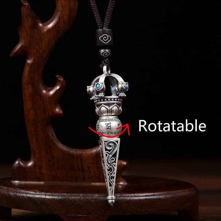 Buddha Stones Tibetan Om Mani Padme Hum Dorje Vajra Design Wisdom Rotatable Necklace Pendant Necklaces & Pendants BS 3