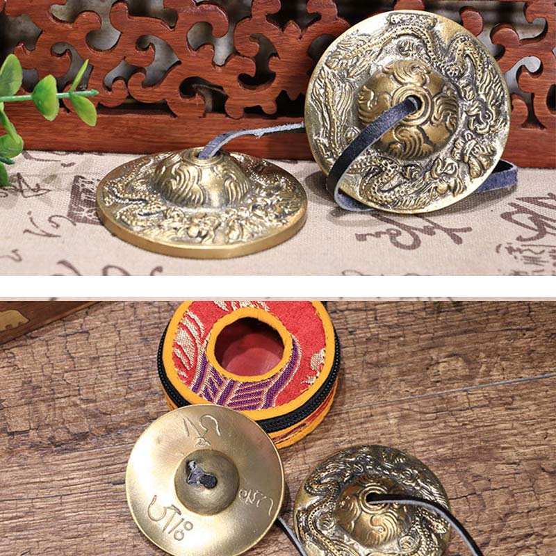 Buddha Stones Tibetan Tingsha Bell Six True Words Dragon Copper Balance Decoration With Bag Buddhist Supplies BS 19