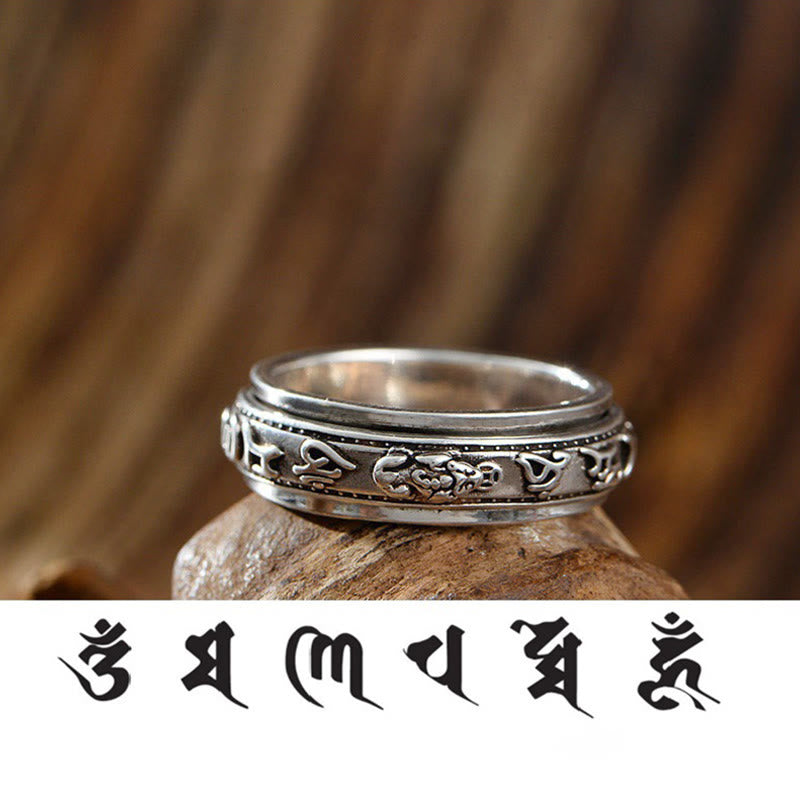 Tibetan mantra Pixiu rotatable ring — view 4