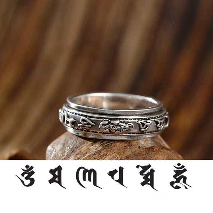 Tibetan mantra Pixiu rotatable ring — view 4