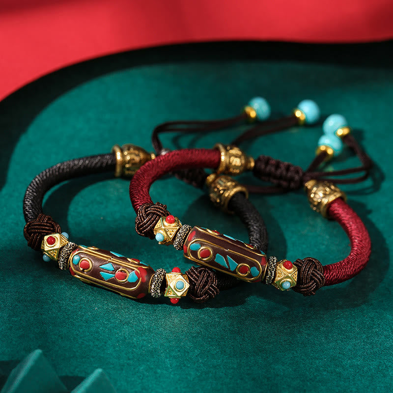 Tibetan Turquoise Mantra Braided Bracelet — view 1