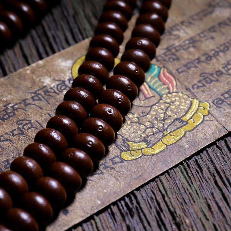 Purple Bodhi seed and Dzi bead mala bracelet — view 18