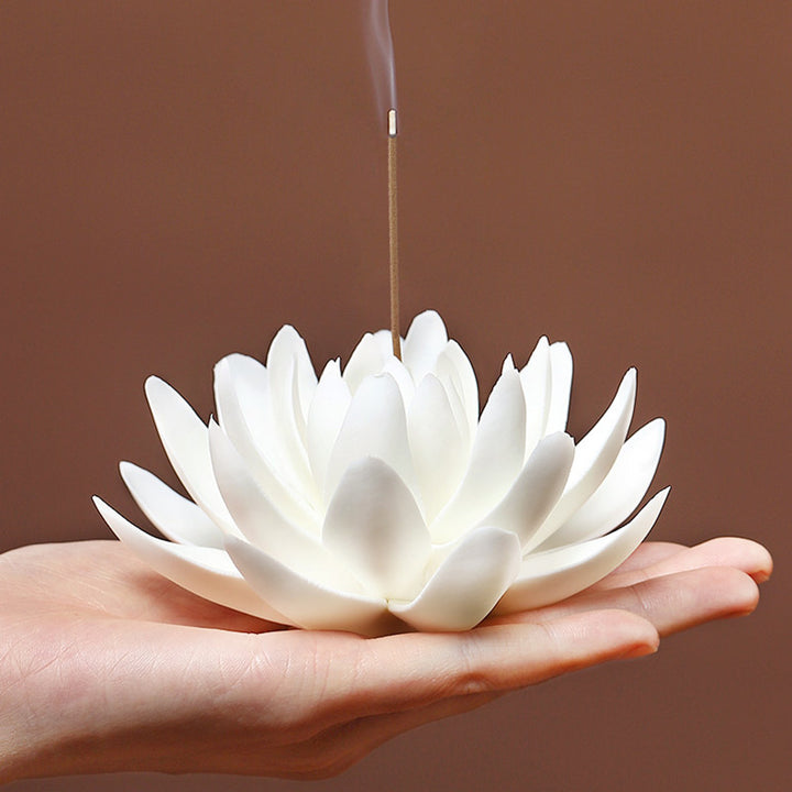 Ceramic White Lotus Incense Stick Holder