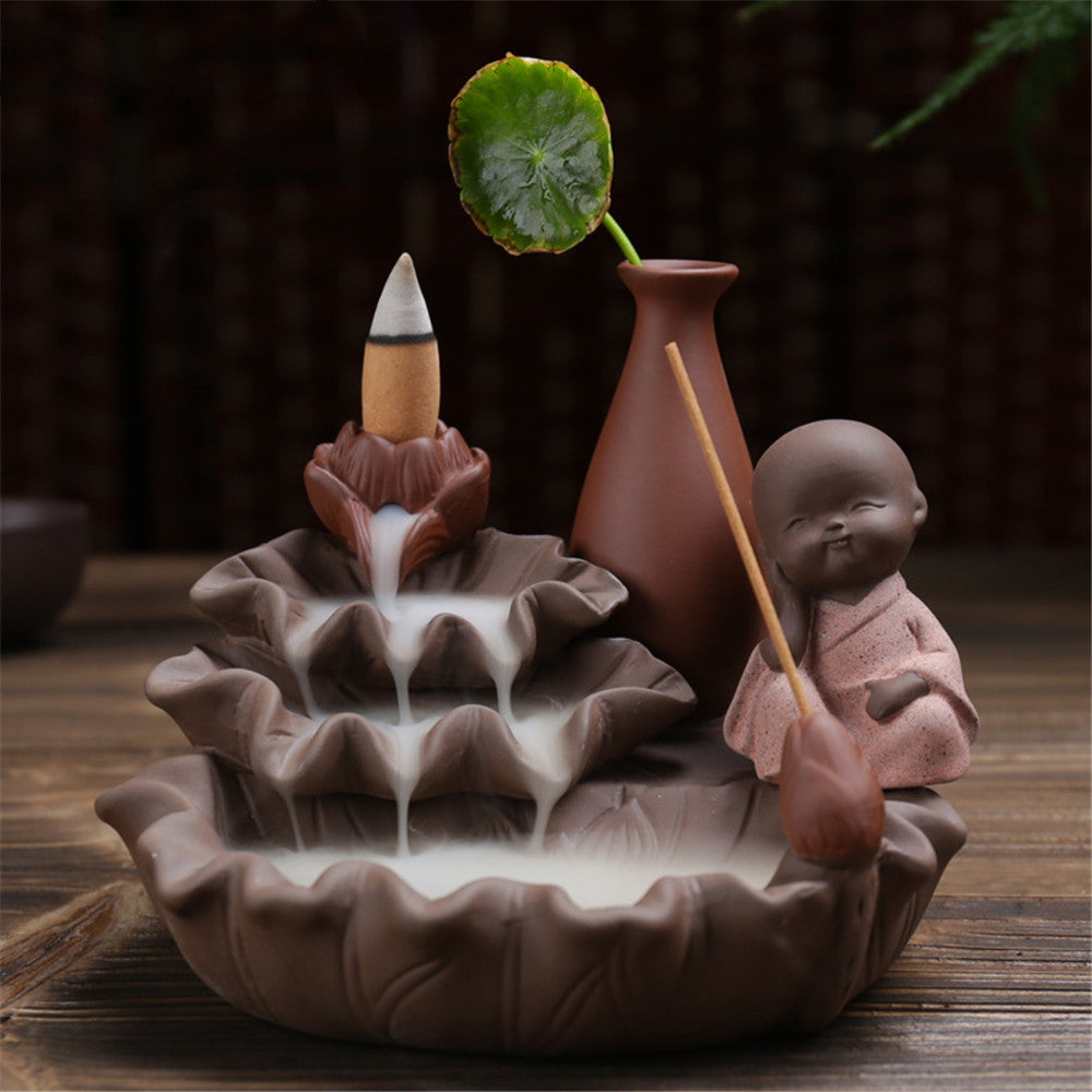 Lotus Pond Little Monk Backflow Incense Burner Stick Holder