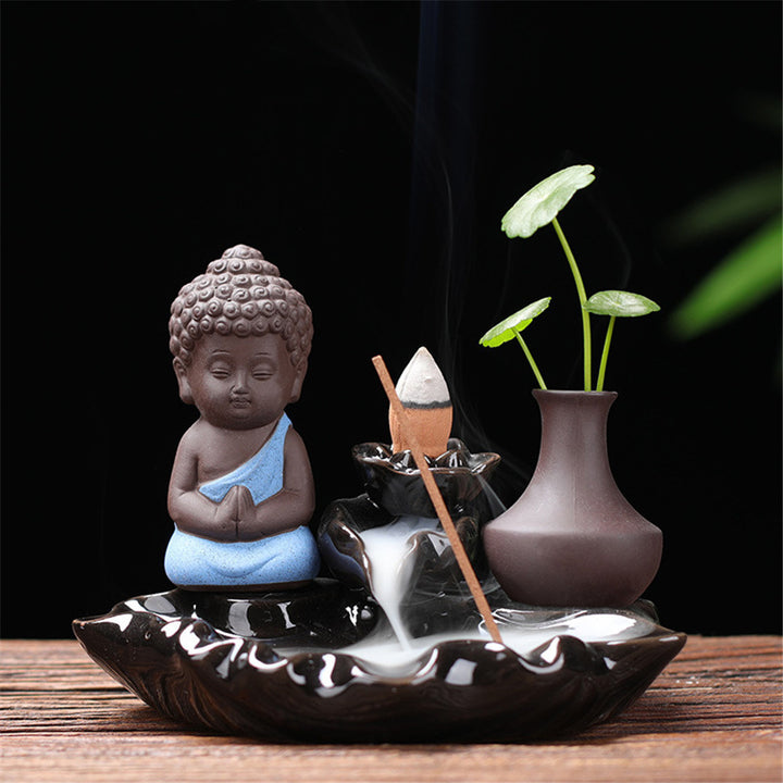 Buddha Backflow Incense Burner Ceramic Little Monk Stick Incense Holder